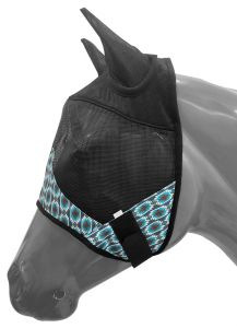 Showman Gray Blue Aztec Print accent horse size fly mask with ears